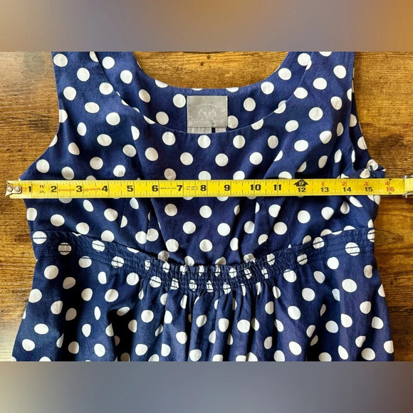 Anthropologie Vanessa Virginia Navy Blue And White Polka Dot Dress - Size 10 - Picture 5 of 12